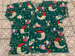 Tafford Santa Hats Green Moon Angel Animals scrubs 2 pockets size M - Picture 1 of 9