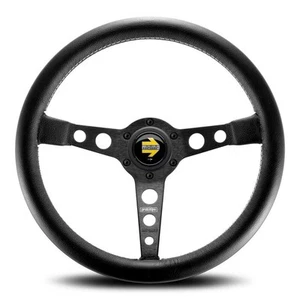 Genuine MOMO Prototipo Black Spokes Black Leather 370mm Steering Wheel - Picture 1 of 1