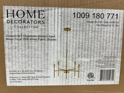 Lámpara de araña de latón envejecido de 5 luces para decoradores del hogar tonos de tela blanca nueva Foto 1 de 2