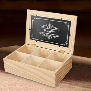 Wooden Tea Box Tea Storage Box Wooden Storage Chest 6 Grids Small - Picture 1 of 5