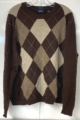 Suéter masculino Allen Solly marrom argyle cashmere tamanho XL usado - Imagem 1 de 4