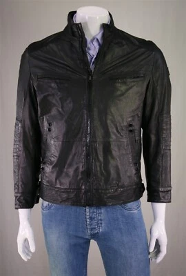 Hugo Boss Naranja Jerrle Hombres Chaqueta de Motociclista 38R Marrón Cuero de Cabra Motocicleta Foto 1 de 4