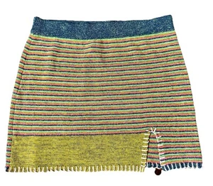 YANYAN KNITS $275 Tweedle Mini Skirt In Rainbow Ochre Embroidered Stitch Y2K FUN - Picture 1 of 9