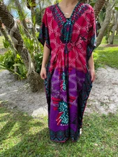Women's Maxi Caftan Dress Butterfly Print Cruise Dress Kimono Flowy Beach Kaftan
