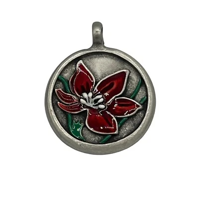 Colgante de hibisco flor esmaltada roja sobre peltre Foto 1 de 4