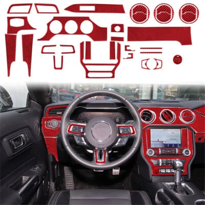 Kit interior completo de fibra de carbono rojo 32 piezas para Ford Mustang 2015-2019 Foto 1 de 4