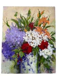 Pintura Original Bodegón Hortensias Mixtas EVA SZORC Óleo Sobre Lienzo 16" x 20" - Imagen 1 de 7