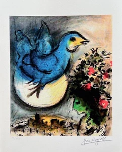 Marc Chagall BLUE BIRD Limited Edition Facsimile Signed Giclee 17" x 12" - Picture 1 of 8