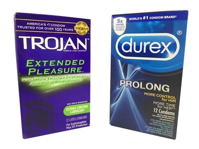 Condones Durex Prolong & Trojan Extended Pleasures Climax Control + Estuche Plateado Foto 1 de 4