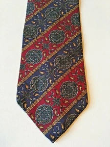 Christian Dior Silk Necktie Navy Burgundy Diagonal Stripes Medallions 54 x 3 5/8 - Picture 1 of 5
