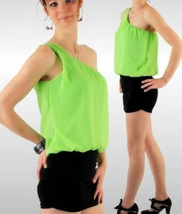 Sexy Miss Women's Mini Dress Chiffon One Shoulder 34/36/38 Black Bright Green - Picture 1 of 3