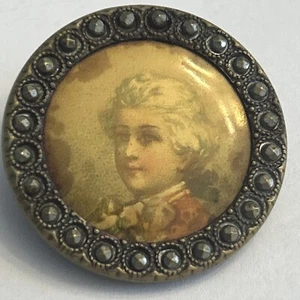 Botón metálico litografía color mujer  - Imagen 1 de 7