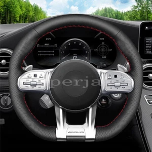Custom Black PU Leather Steering Wheel Stitch on Cover For Mercedes A35 A45 E63 - Picture 1 of 12