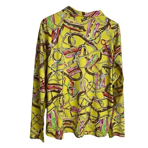 Icikuls Golf Shirt Womens Size XXL Yellow LongSleeve Mesh 1/4 Zip Top Horse Bit - Picture 1 of 8
