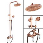Antique Red Copper Bathroom Round Rainfall Shower Faucet Set Mixer Tap Frg556