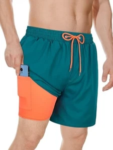 Komorebi Mens Swim Trunks with Compression Liner 7 Inch Inseam Boxer Brief Liner - Picture 1 of 6