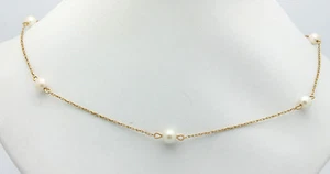 Collar de cadena de cable clásica de oro amarillo 14 K YG 16" cuentas de perlas 3,2 g #10456 - Imagen 1 de 1