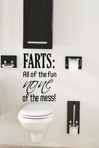 FARTS... BATHROOM TOILET WALL QUOTE VINYL STICKER DECAL STENCIL MURAL GRAPHIC - Picture 1 of 5