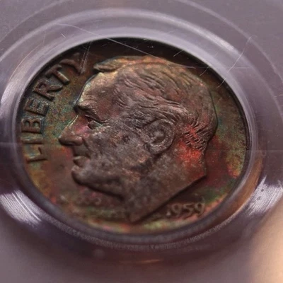 1959-D Roosevelt Dime PCGS MS66 • Deep Rainbow Toning • Toned 10C Coin - Image 1 of 4