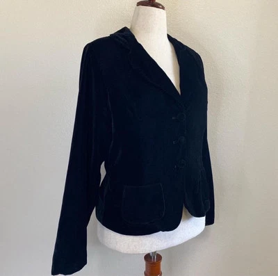 Blazer gótico vintage Thalia Sodi veludo preto com botões de tecido. Tamanho grande.  - Imagem 1 de 4