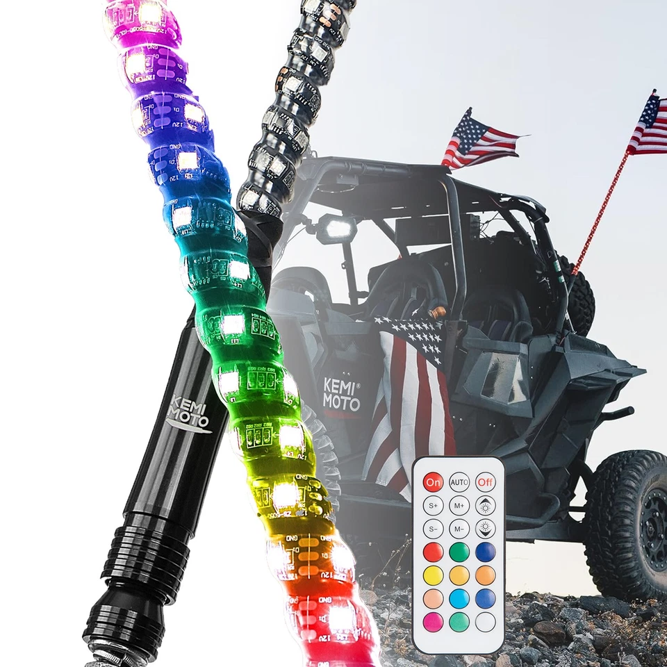 2 PIEZAS 5 PIES Luces Látigo Espiral RGB Antena LED CON Banderas para ATV UTV RZR X3 ZFORCE Foto 1 de 4