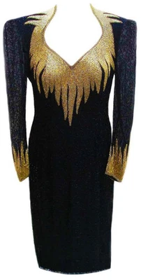 Винтажное официальное черно-золотое платье с бисером - Изображение 1 из 4