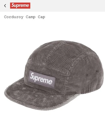 Boné de acampamento Supreme veludo cinza FW25 - Imagem 1 de 3