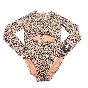 Art Class Girls Leopard Spots Print One Piece Rash Guard Swimsuit Large Sz 10/12 - Picture 1 of 8