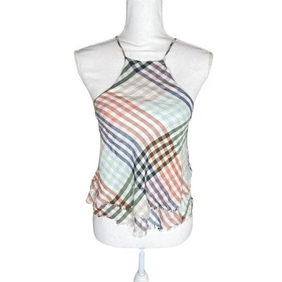 Camiseta sin mangas American Eagle a cuadros cuello alto deshilachada para mujer XS Foto 1 de 4