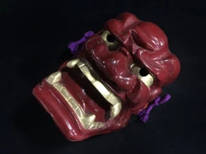 O0002 Japanese Wooden Mask Vintage Demon Face Wall Hanging Interior Decoration - Picture 1 of 13