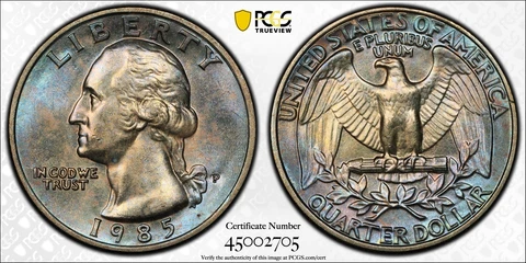 1985 P Quarter Dollars Clad Coinage PCGS MS-65 Cover