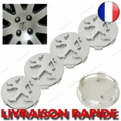 4 X LOGO EMBLÈME Insigne PEUGEOT 60 mm GRIS Cache moyeu jante Centre de roue - Photo 1/3