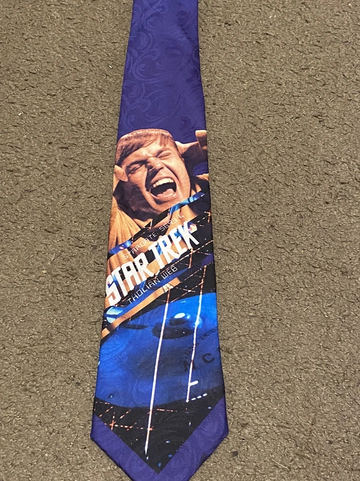 Corbata vintage 1994 Ralph Marlin púrpura Star Trek para hombre Tholian Web Episodio Chekov Foto 1 de 3