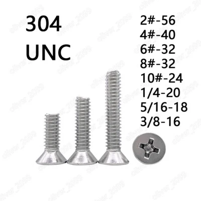 QUARKMRO 304 Stainless Steel Phillips Countersunk Flat Head Screws 2# 4# 6# 8# 10# 1/4