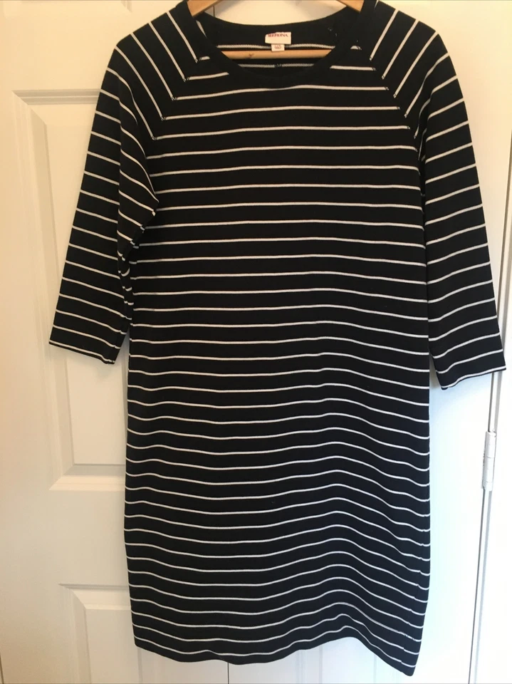 Vestido Lápiz Merona Talla L Negro Blanco Rayas Mangas 3/4 Tejido Mezcla Algodón Cómodo Foto 1 de 4