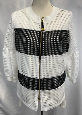 Chaqueta con cremallera de malla cuadrada blanca IC Collections para mujer talla S Foto 1 de 4
