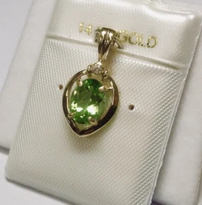 Solid 14K Yellow / White Gold Natural Peridot Gemstone & Diamond Pendants NEW - Picture 1 of 10