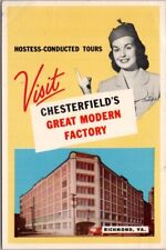 c1950s CHESTERFIELD CIGARETTES Ad Postcard "Hostess Conducted Tours" Richmond VA