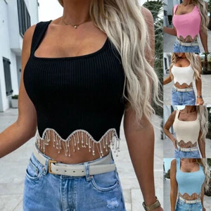 NEW Ladies Summer Vest T-Shirt Women's Sexy Tassels Slim Fit Crop Tops Camisole - Picture 1 of 14