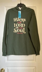 Blessed Girl Womens L/S Christian T-Shirt Hooded Bless The Lord M Army Green NWT - Picture 1 of 9