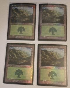 4x Forest FOIL Retro Commander Masters NM Alayna Danner MTG Magic the Gathering