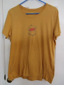 LIFE IS GOOD WOMEN'S "CRAB" THEME MUSTARD YELLOW SHORT SLEEVE TOP SIZE LARGE - Picture 1 of 6