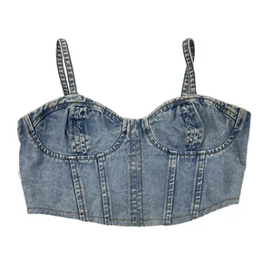LA Hearts Top Damen Medium Crop Denim Bustier Blau Jeanskorsett - Bild 1 von 5