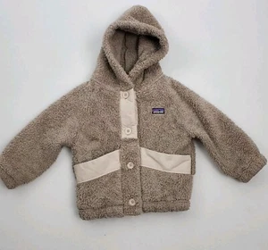 Patagonia Fleece Jacket Kids 4T Hooded Los Gatos Brown Berber Button Pockets - Picture 1 of 7