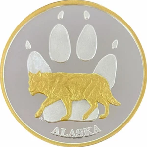 Medallón de plata con patas de lobo como nuevo de Alaska medallón de oro a prueba 1 oz. - Imagen 1 de 2