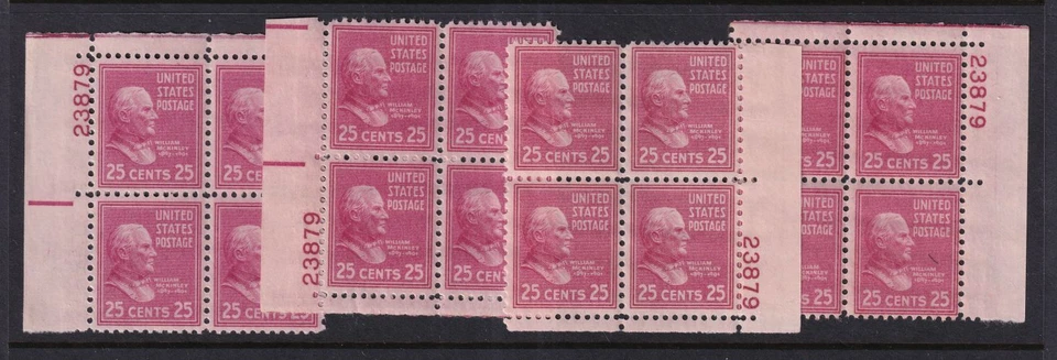1938 PREXY William McKinley Sc 829 MNH 25c matched plate blocks (HH - Image 1 of 1