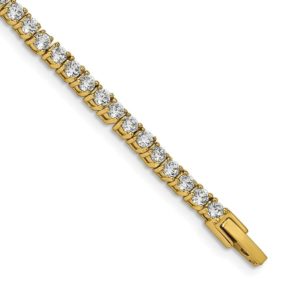 Stainless Steel Polished Yellow IP-plated with CZ 7.5in Tennis Bracelet - Image 1 of 4