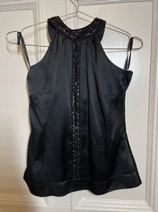 Monsoon Ladies 100% Silk Black Beaded Vest Sleeveless Top Size UK 10 (bx11) - Picture 1 of 8