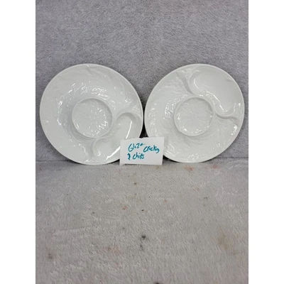 Juego de 2 Platos Aperitivos Vintage GIE France PV Blanco Repujado Floral Foto 1 de 4