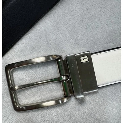 Ремень для гольфа двусторонний PGA Tour черный белый 36/90 серебристая пряжка логотип PGA - Изображение 1 из 4